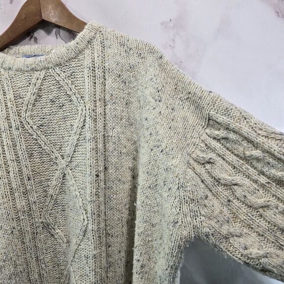 Port West Yachting Sweater Mens XL Cream Fisherman Wool Vtg Crew Neck Speckled - Picture 10 of 11